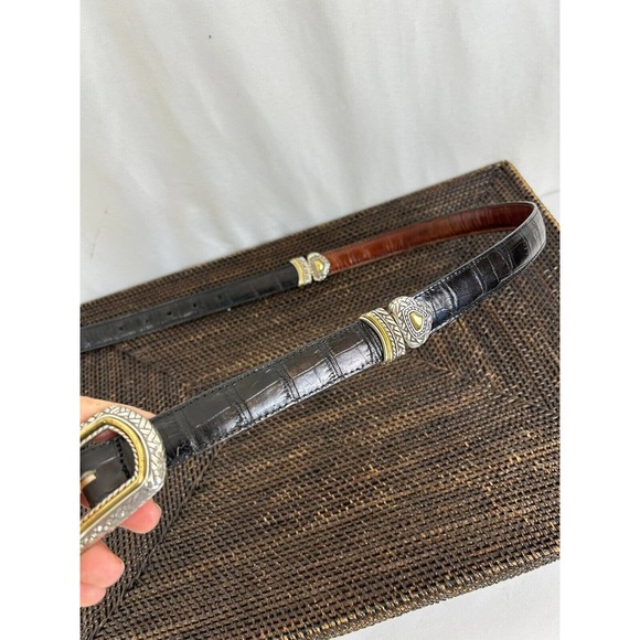 Brighton Reversible Belt Women's Brown/Black Croc Leather Gold Metal Buckle 30 - Picture 4 of 7